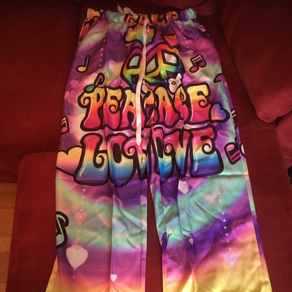Multicolored linen pants with drawstring. Size L with 36 inch waist. New